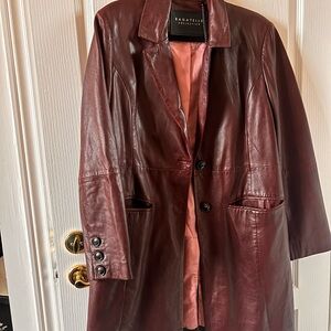 bagatelle Women's Wine-Red Leather Blazer Jacket